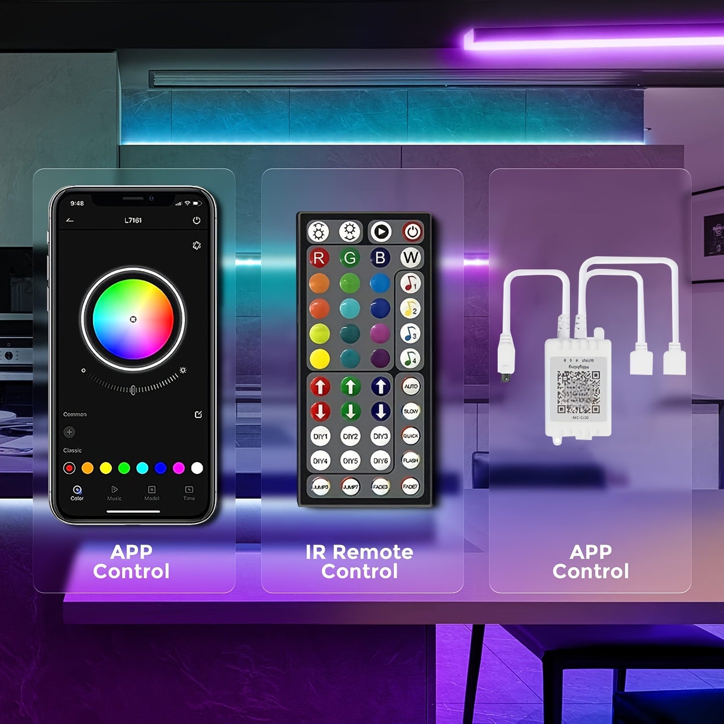 4 Rolls Of 16.4FT, 4 Rolls Of 25FT,4 Rolls Of 32.8FT,4 Rolls Of 50FT LED Lights For Bedroom, 3030,16 LEDs/3.3FT,Music Sync Color Changing, Smart App Control With Remote, Ultra-Long LED Strip Lights For Party, Home,Birthday,We