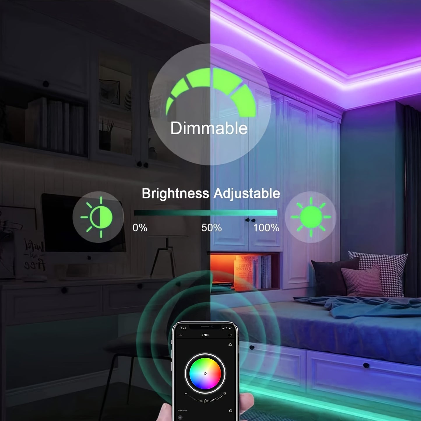 4 Rolls Of 16.4FT, 4 Rolls Of 25FT,4 Rolls Of 32.8FT,4 Rolls Of 50FT LED Lights For Bedroom, 3030,16 LEDs/3.3FT,Music Sync Color Changing, Smart App Control With Remote, Ultra-Long LED Strip Lights For Party, Home,Birthday,We