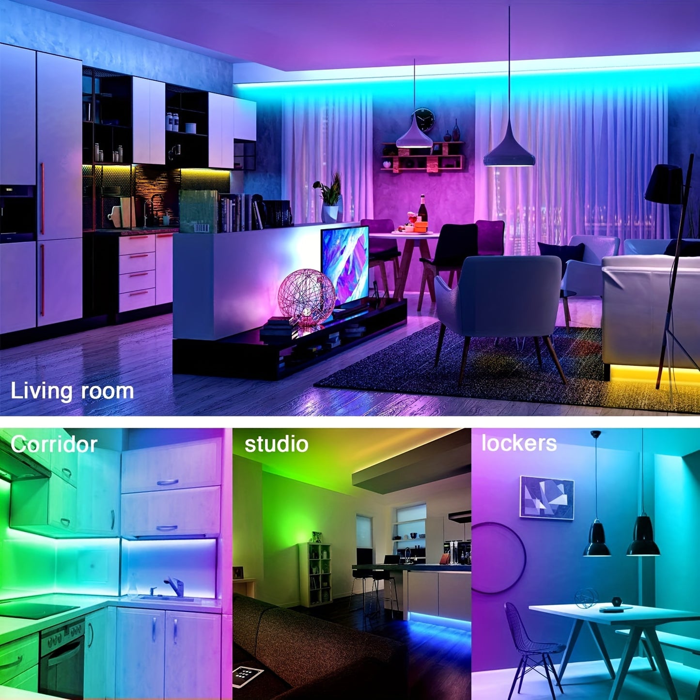 4 Rolls Of 16.4FT, 4 Rolls Of 25FT,4 Rolls Of 32.8FT,4 Rolls Of 50FT LED Lights For Bedroom, 3030,16 LEDs/3.3FT,Music Sync Color Changing, Smart App Control With Remote, Ultra-Long LED Strip Lights For Party, Home,Birthday,We