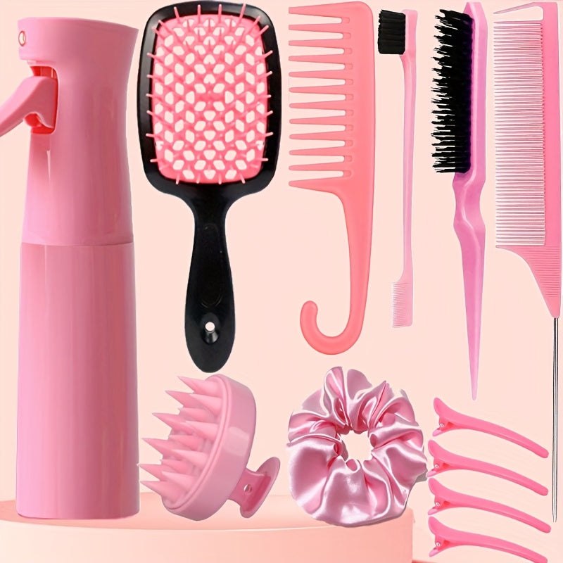 12pcs Unscented Hair Care Set for Women, Includes 6.76oz Hair Spray, 3 Slick Back Brushes, Soft Scalp Massager, Detangling Brushes for Wet/Dry Curly Hair, Wide Tooth Combs for Normal Hair Styles