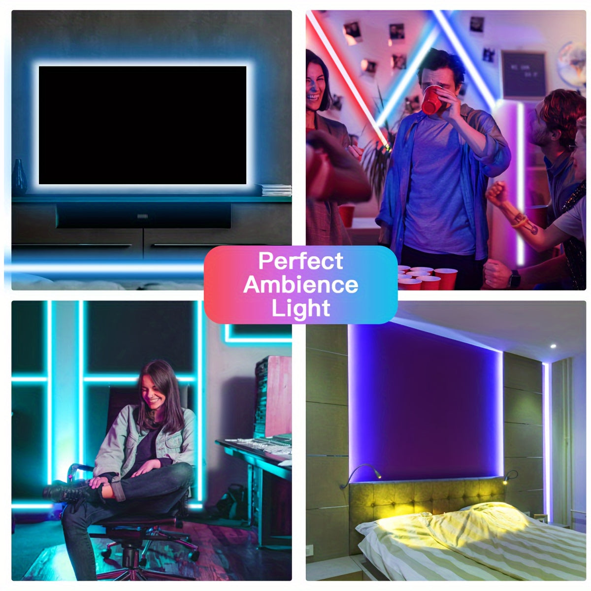 4 Rolls Of 16.4FT, 4 Rolls Of 25FT,4 Rolls Of 32.8FT,4 Rolls Of 50FT LED Lights For Bedroom, 3030,16 LEDs/3.3FT,Music Sync Color Changing, Smart App Control With Remote, Ultra-Long LED Strip Lights For Party, Home,Birthday,We