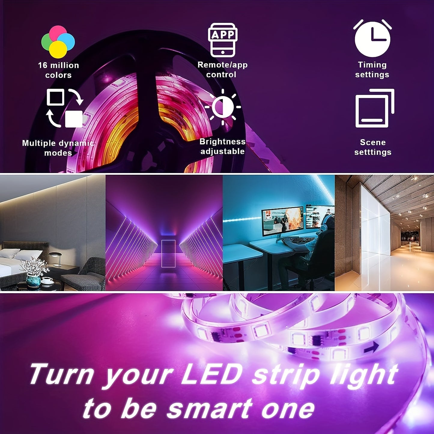 4 Rolls Of 16.4FT, 4 Rolls Of 25FT,4 Rolls Of 32.8FT,4 Rolls Of 50FT LED Lights For Bedroom, 3030,16 LEDs/3.3FT,Music Sync Color Changing, Smart App Control With Remote, Ultra-Long LED Strip Lights For Party, Home,Birthday,We