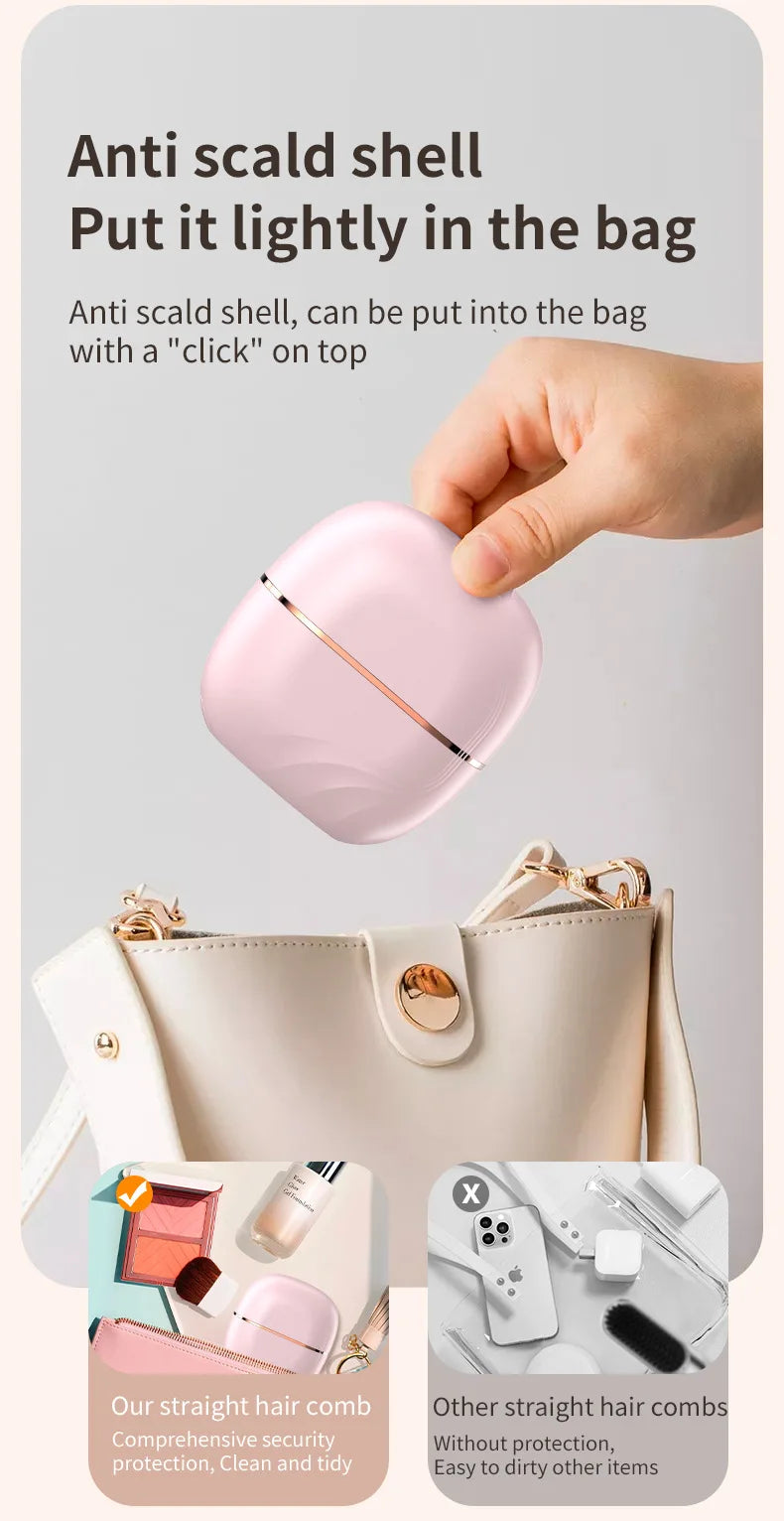 2025 New Mini Straightener Rechargeable Portable Hair Straightener Brush Anti-Scald Shell Cordless USB Charging Straighteners