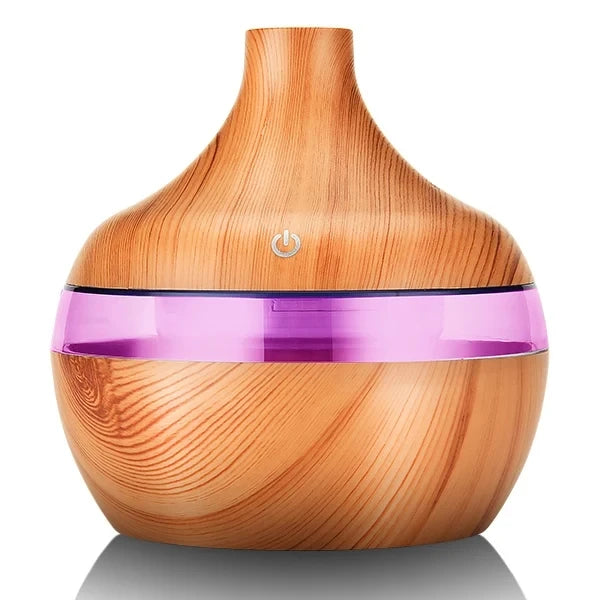 High Quality 300ml Aromatherapy Essential Oil Diffuser Wood Grain Remote Control Ultrasonic Air Humidifier with 7 Colors Light