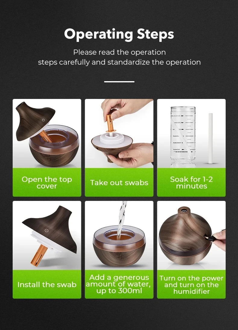 High Quality 300ml Aromatherapy Essential Oil Diffuser Wood Grain Remote Control Ultrasonic Air Humidifier with 7 Colors Light