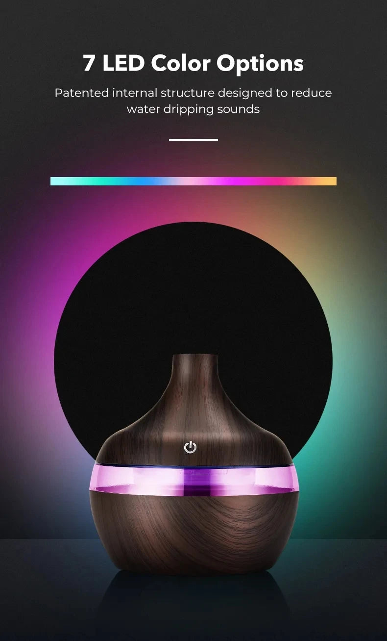 High Quality 300ml Aromatherapy Essential Oil Diffuser Wood Grain Remote Control Ultrasonic Air Humidifier with 7 Colors Light