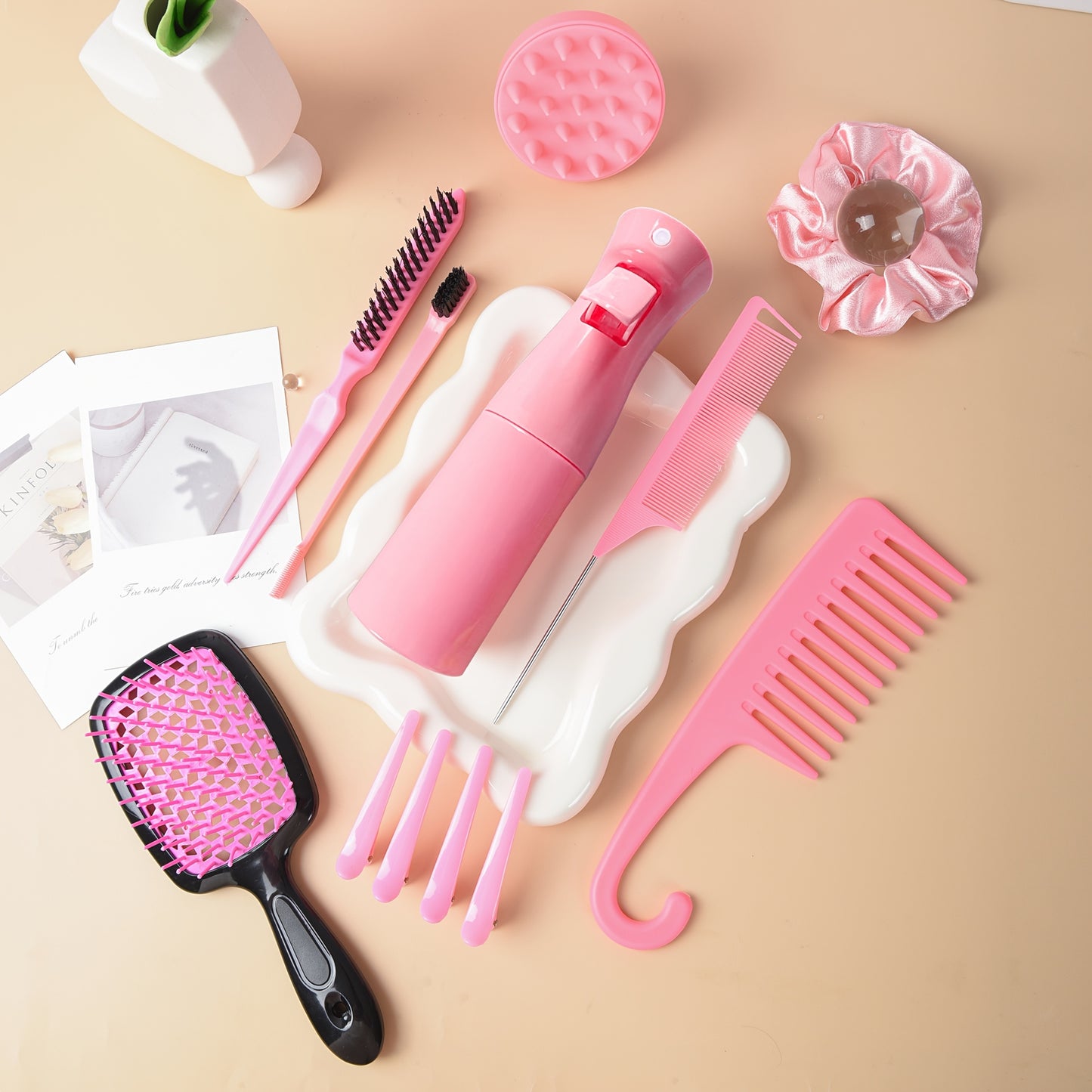 12pcs Unscented Hair Care Set for Women, Includes 6.76oz Hair Spray, 3 Slick Back Brushes, Soft Scalp Massager, Detangling Brushes for Wet/Dry Curly Hair, Wide Tooth Combs for Normal Hair Styles