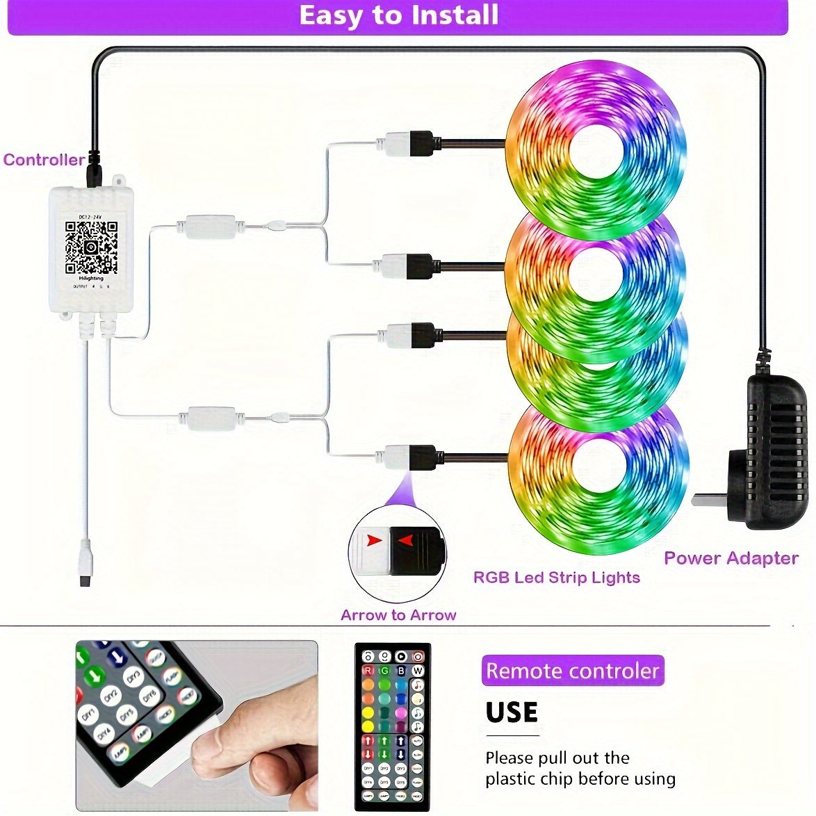 4 Rolls Of 16.4FT, 4 Rolls Of 25FT,4 Rolls Of 32.8FT,4 Rolls Of 50FT LED Lights For Bedroom, 3030,16 LEDs/3.3FT,Music Sync Color Changing, Smart App Control With Remote, Ultra-Long LED Strip Lights For Party, Home,Birthday,We